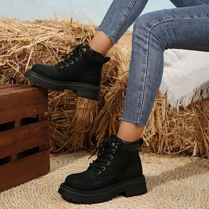Damen Robuste Schnür‑Biker‑Ankleboots mit chunky Profilsohle und gepolstertem Schaft Echo Archiv