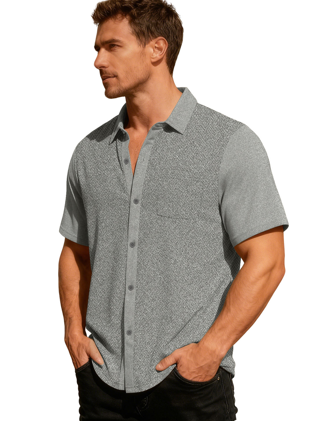 Herren nan legeres Kurzarmhemd mit Jacquardstruktur, kontrastierter Knopfleiste und Brusttasche Echo Archiv