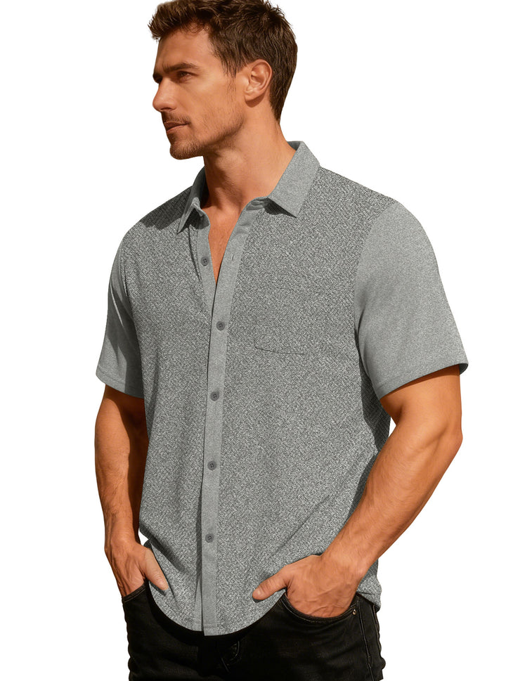 Herren nan legeres Kurzarmhemd mit Jacquardstruktur, kontrastierter Knopfleiste und Brusttasche Echo Archiv