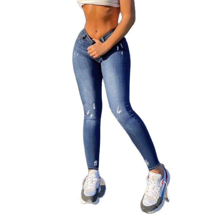 Damen Figurformende V-Bund Skinny-Jeans mit Push-up-Effekt und dezenten Rissdetails Echo Archiv