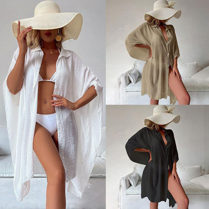Damen luftiger Strandüberwurf mit Knopfdetails Echo Archiv