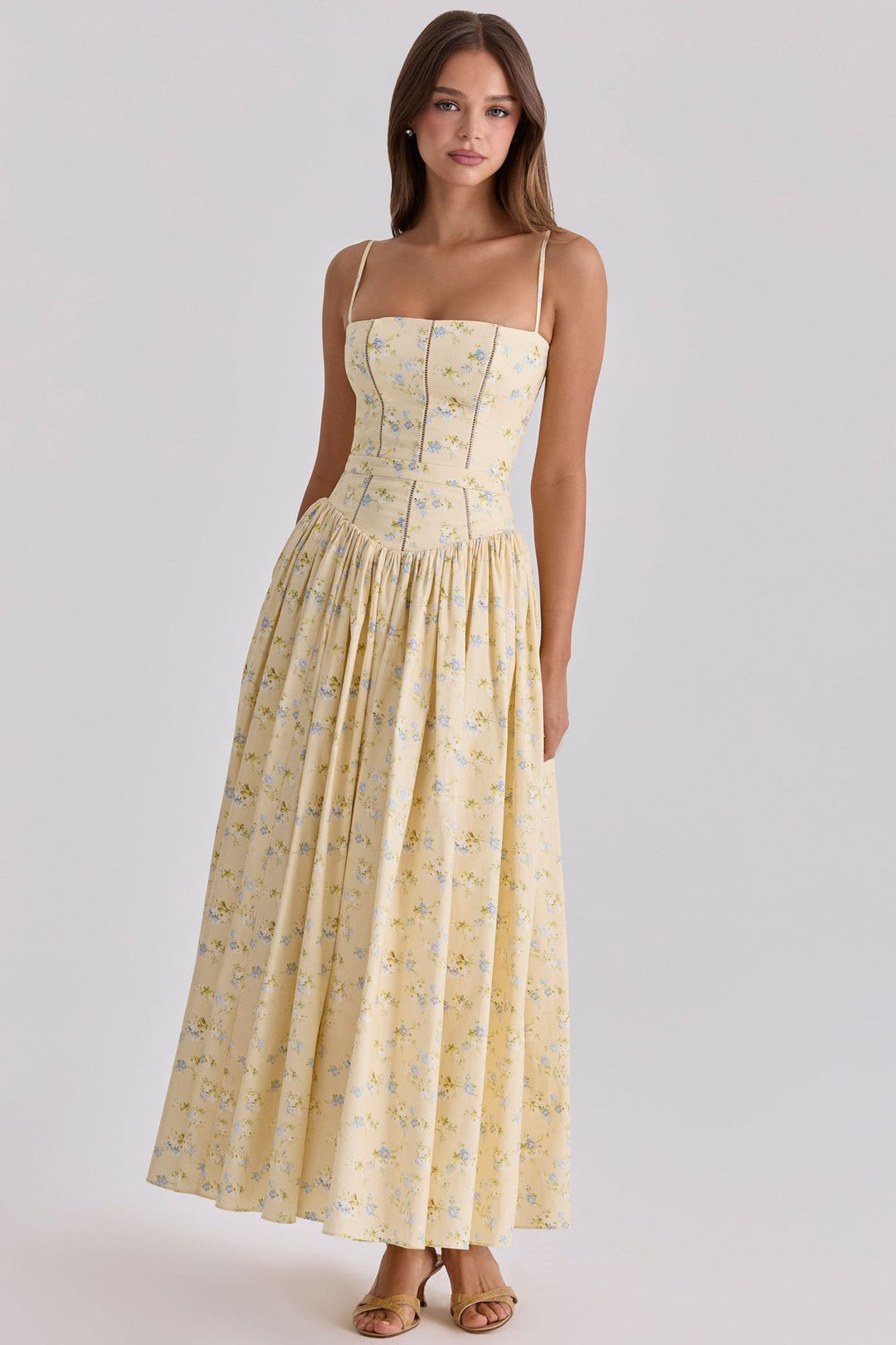 Damen nan tailliertes Maxikleid mit Korsettoberteil und feinen Spaghettiträgern Echo Archiv