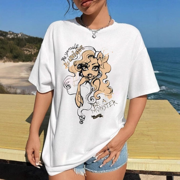 Damen T-Shirt mit künstlerischem Skelettmotiv und einzigartigem Druck Echo Archiv