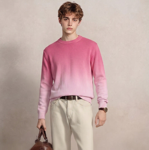 Herren Feinstrick-Pullover mit Dip-Dye-Effekt und Rundhalsausschnitt Echoarchiv