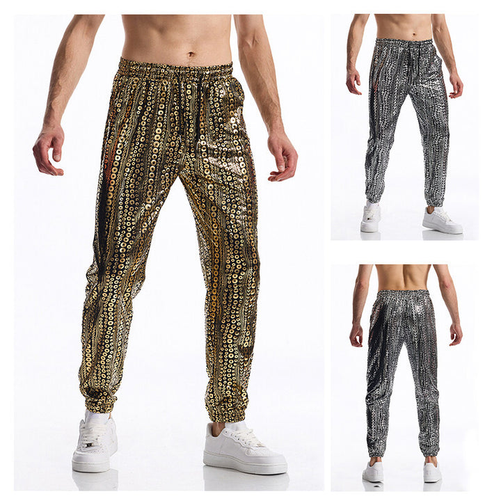 Herren Tapered Jogginghose mit elastischem Bund, Kordelzug und metallischem Kreisprint Echo Archiv