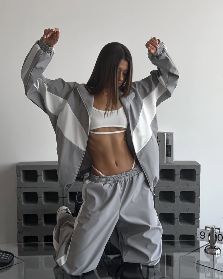 Damen nan sportives Trainingsanzug-Set mit Windbreaker-Jacke und weitem Hosenbein Echo Archiv