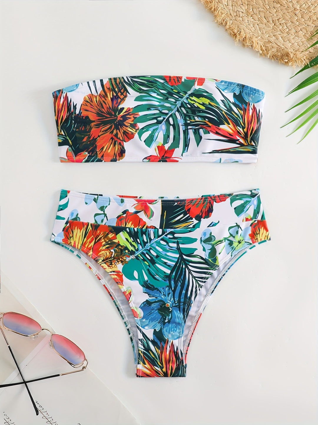 Damen Bandeau-Bikini-Set mit tropischem Blumendesign Echo Archiv
