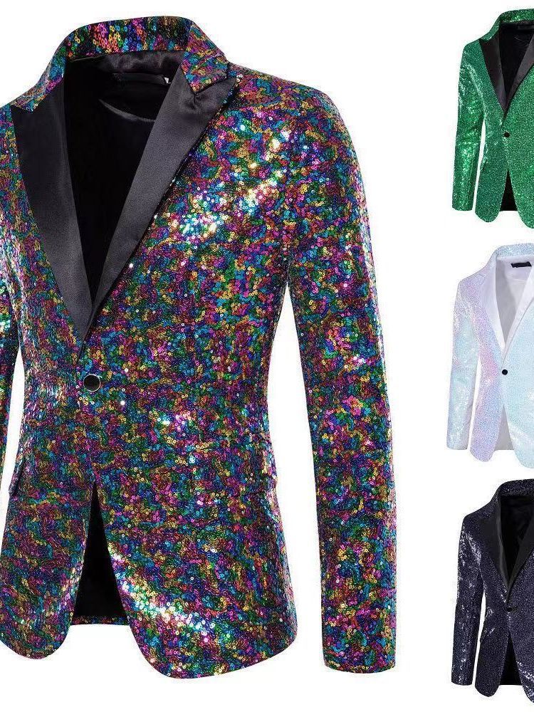 Herren eleganter Pailletten-Blazer mit edel dekorativen Akzenten Echoarchiv