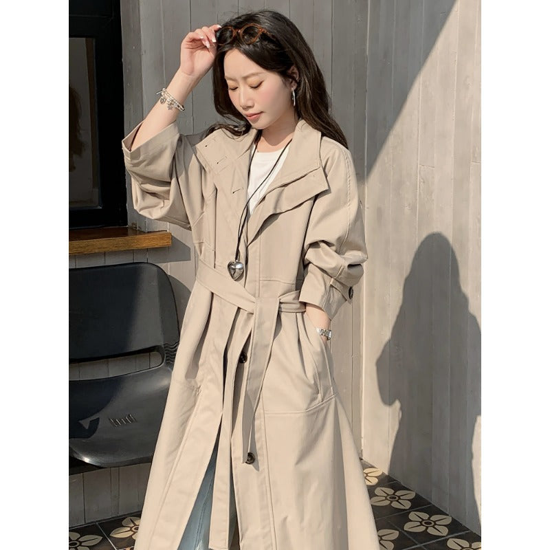Damen Langer leichter Trenchcoat im Oversize-Stil mit geradem Schnitt und verdeckter Knopfleiste Echoarchiv