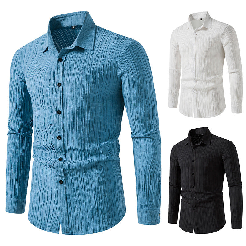 Herren Texturiertes Slim-Fit-Hemd mit krauser Struktur und Kentkragen Echo Archiv