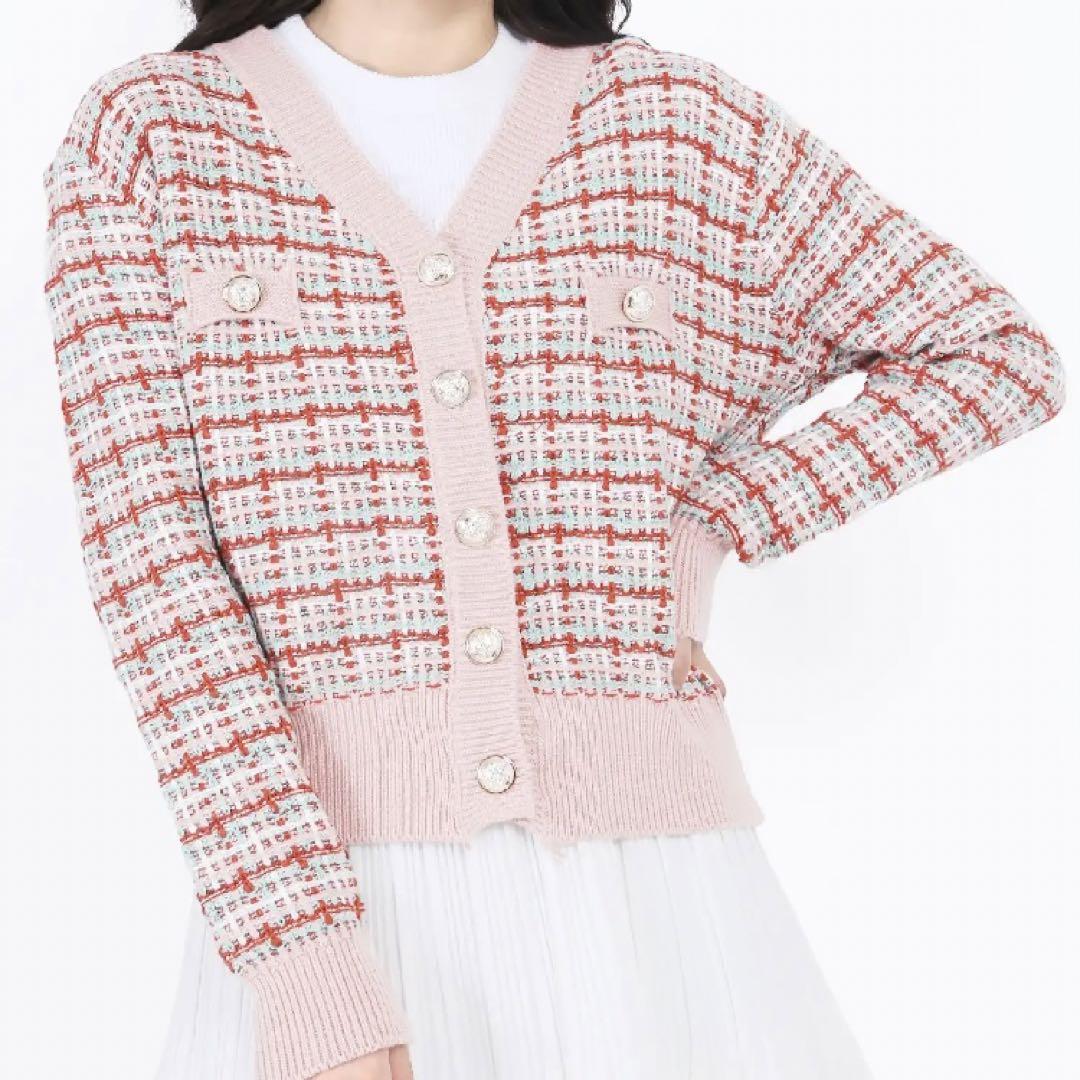 Damen Tweed-Strickcardigan mit V-Ausschnitt und Zierknopfleiste – Veloura