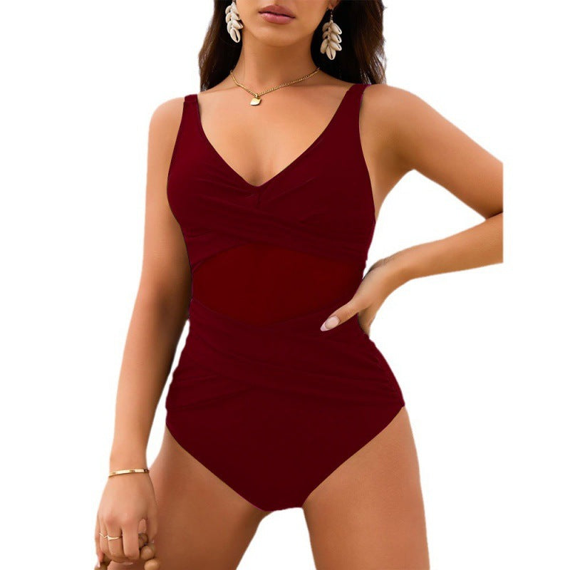 Damen Einteiliger Badeanzug mit raffiniertem Wickeldetail und figurformendem Schnitt Echo Archiv