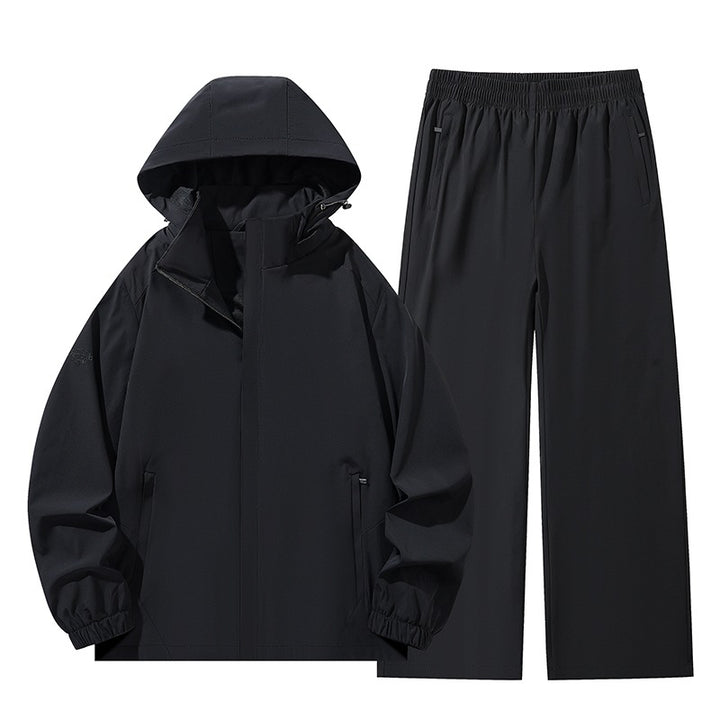 Herren Zweiteiliges wasserabweisendes Regen-Set mit Kapuzenjacke & elastischer Bundhose Echoarchiv