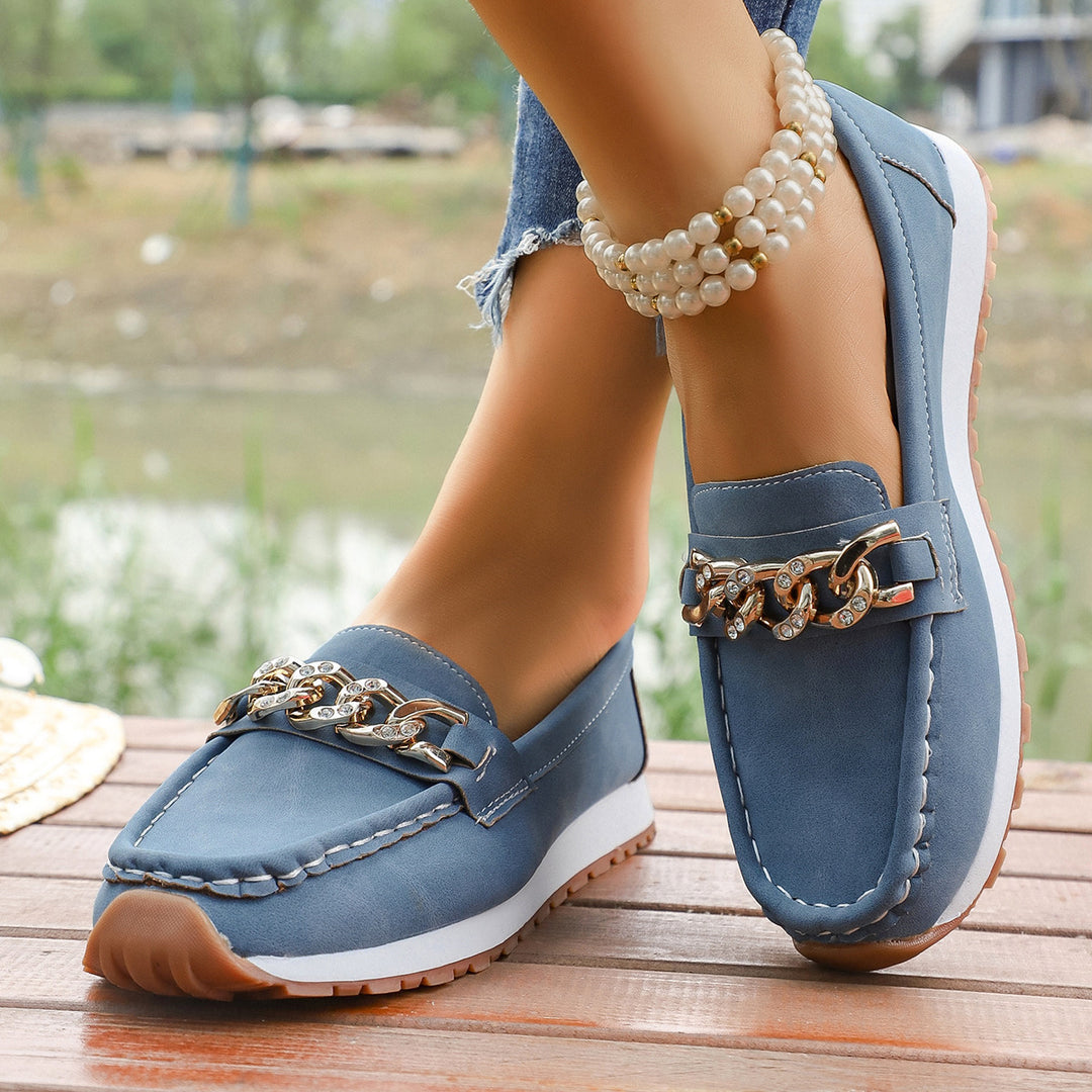 Damen Casual-Plateau-Loafer im Mokassin-Stil mit glitzernder Kettendekor und profilierter Gummisohle Echo Archiv