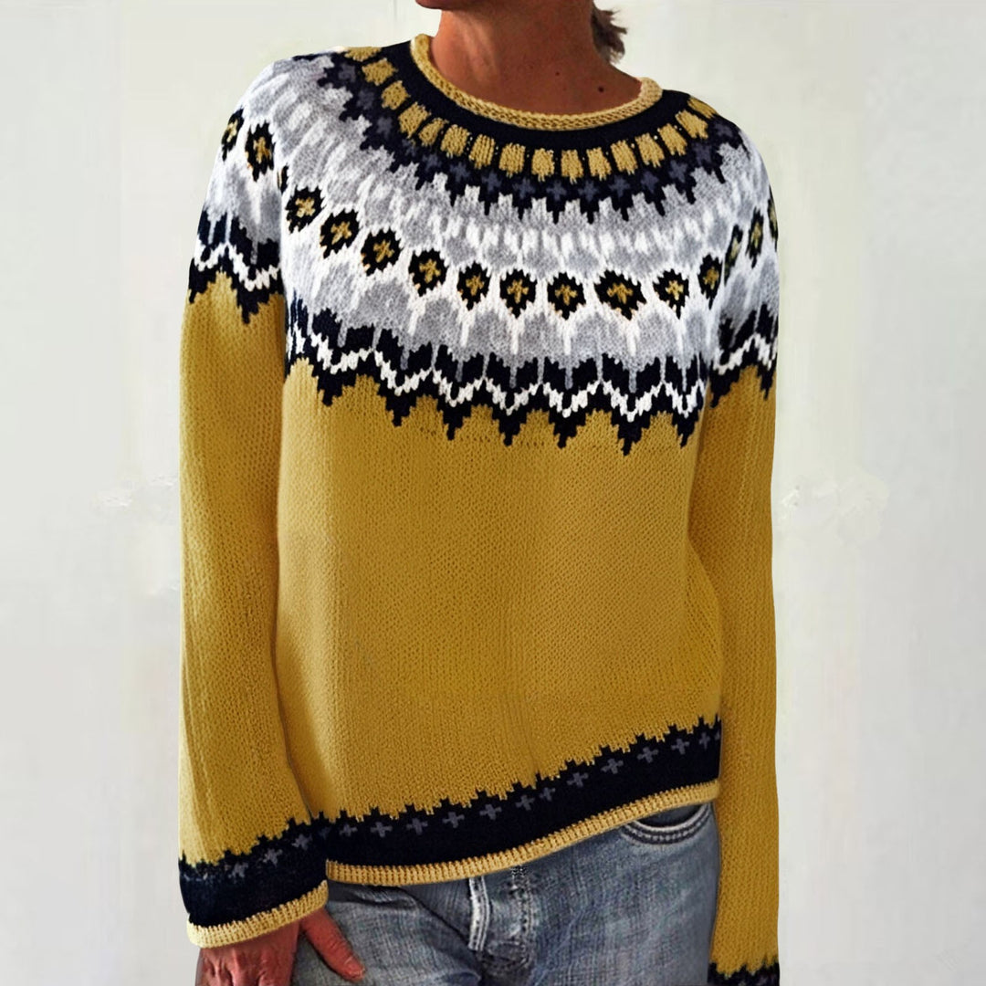 Damen nan Norwegerpullover aus Wollmix mit Rundhalsausschnitt und traditionellem Fair-Isle-Yoke Echo Archiv