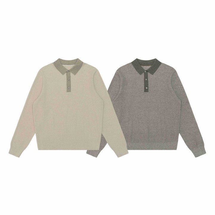 Unisex Strukturierter Polokragen-Strickpullover mit Halbknopfleiste Echoarchiv