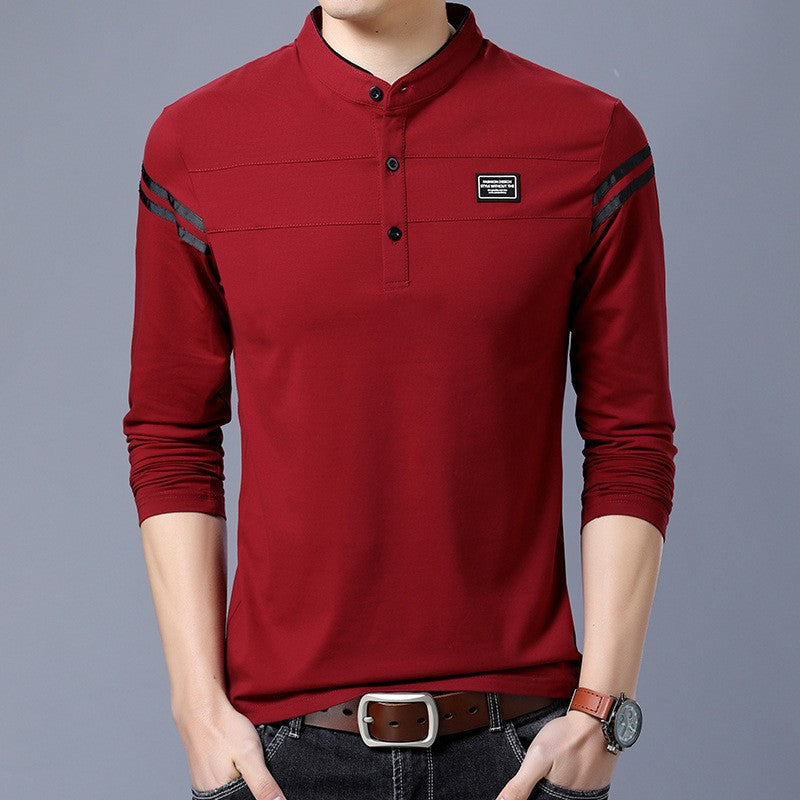 Herren Slim-Fit Langarm-Henley mit Stehkragen und Schulterstreifen Echo Archiv