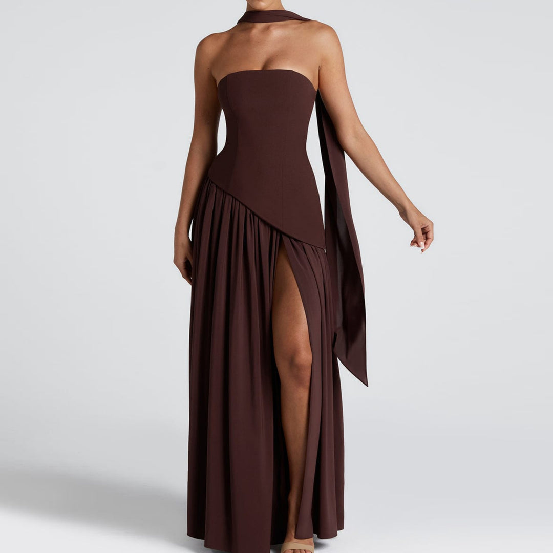 Damen Maxi-Kleid mit elegantem schulterfreiem Design und asymmetrischem Schnitt Echo Archiv