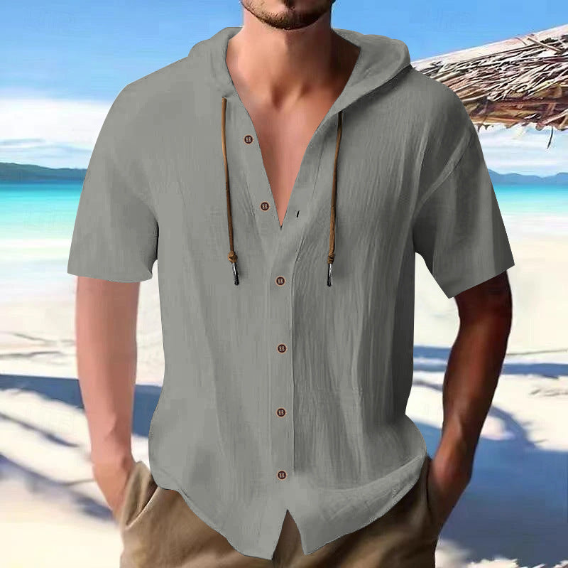 Herren lässiges Kapuzenshirt aus atmungsaktivem Material mit Knopfleiste Echoarchiv