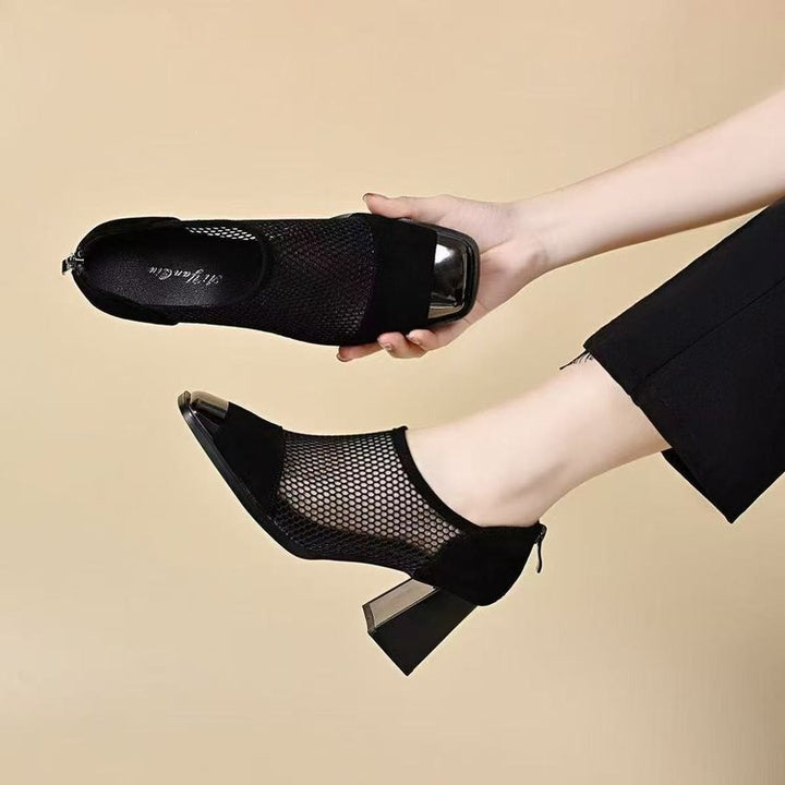 Damen Elegante Netz Pumps mit Blockabsatz Echo Archiv