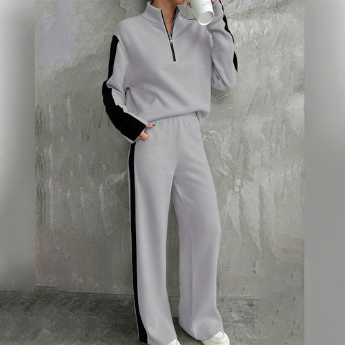 Damen nan lässiges Jogginganzug-Set mit Halbzip, elastischer Bund und seitlichen Kontraststreifen Echo Archiv