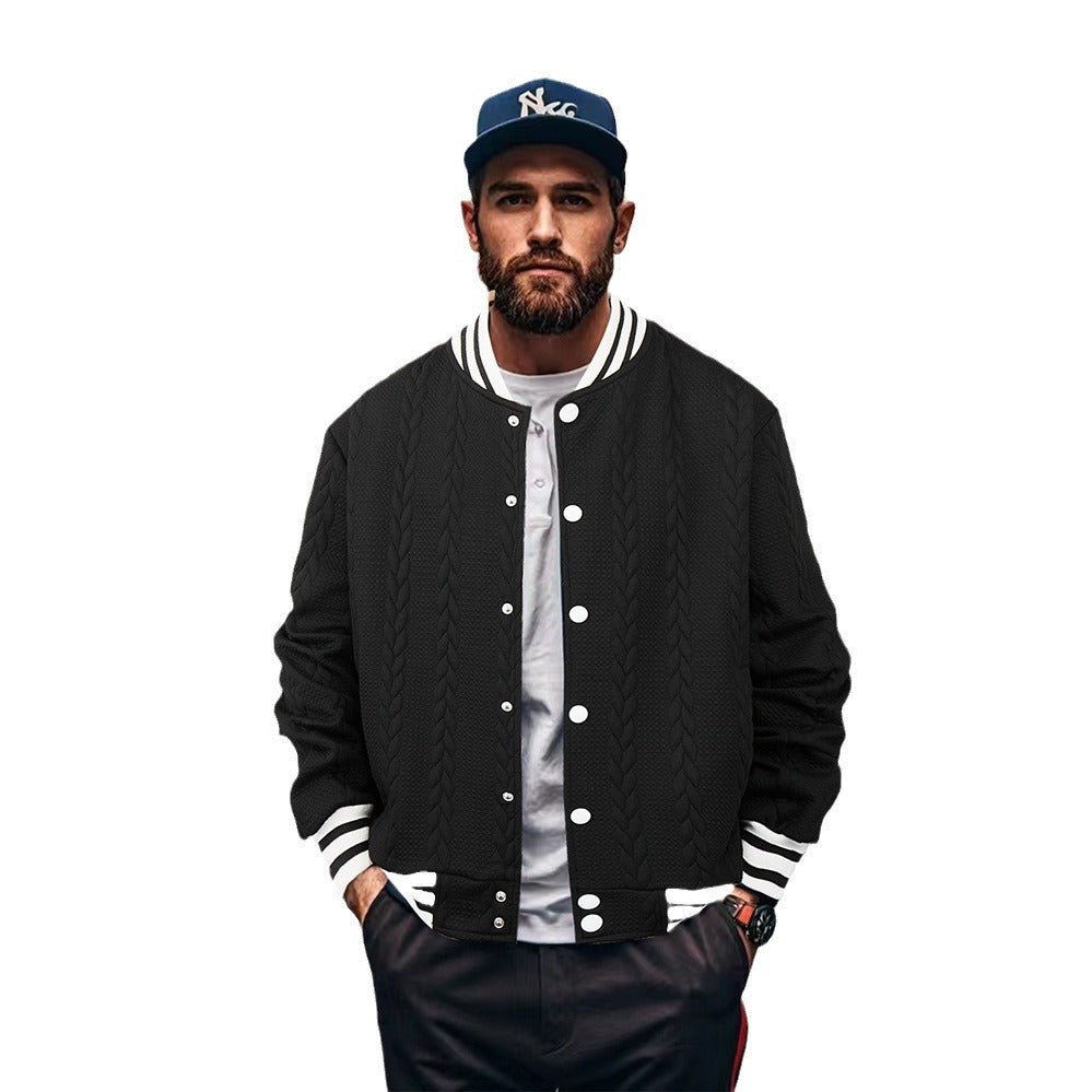 Herren modische Baseballjacke mit strukturiertem Obermaterial und Kontrastärmel Echoarchiv