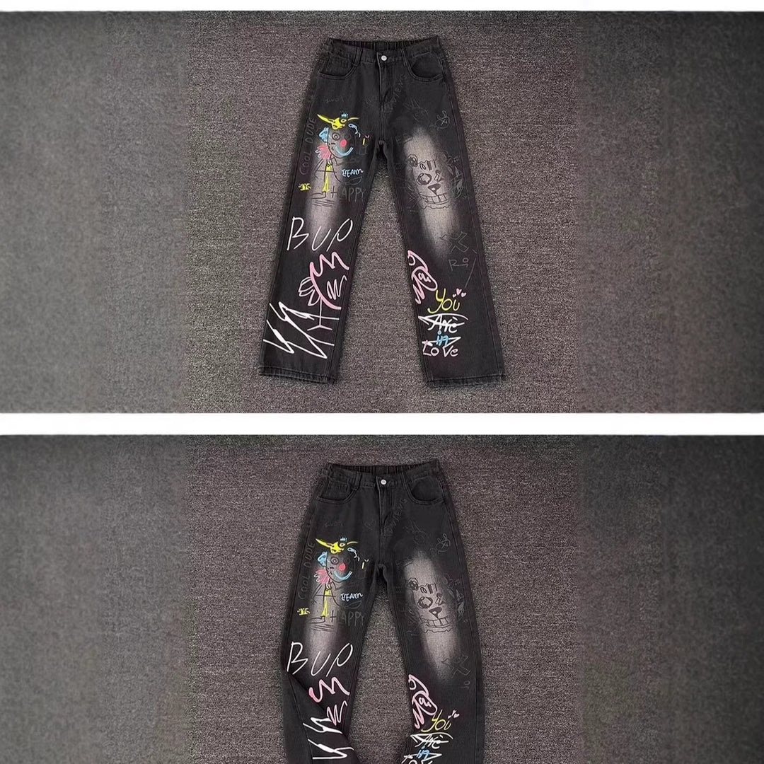 Damen Modische Jeans mit kreativem Grafikdruck Echoarchiv