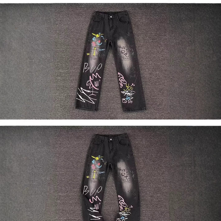 Damen Modische Jeans mit kreativem Grafikdruck Echoarchiv