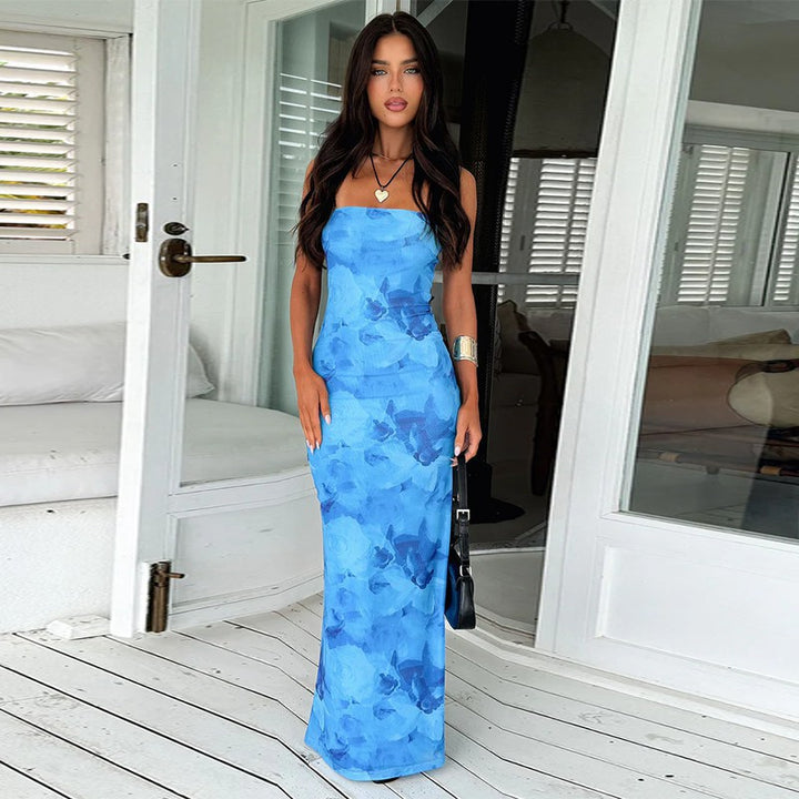 Damen Elegantes Bandeau-Maxi-Kleid mit floralem Design Echo Archiv