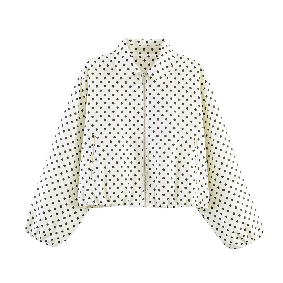 Damen Kurzjacke im Harrington‑Stil mit Polka‑Dot‑Muster, Ballonärmeln und elastischem Saum Echo Archiv