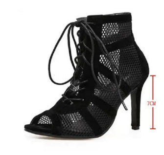 Damen Schnür‑High‑Heel Ankle‑Boots mit Mesh‑Einsätzen und Peeptoe Echoarchiv