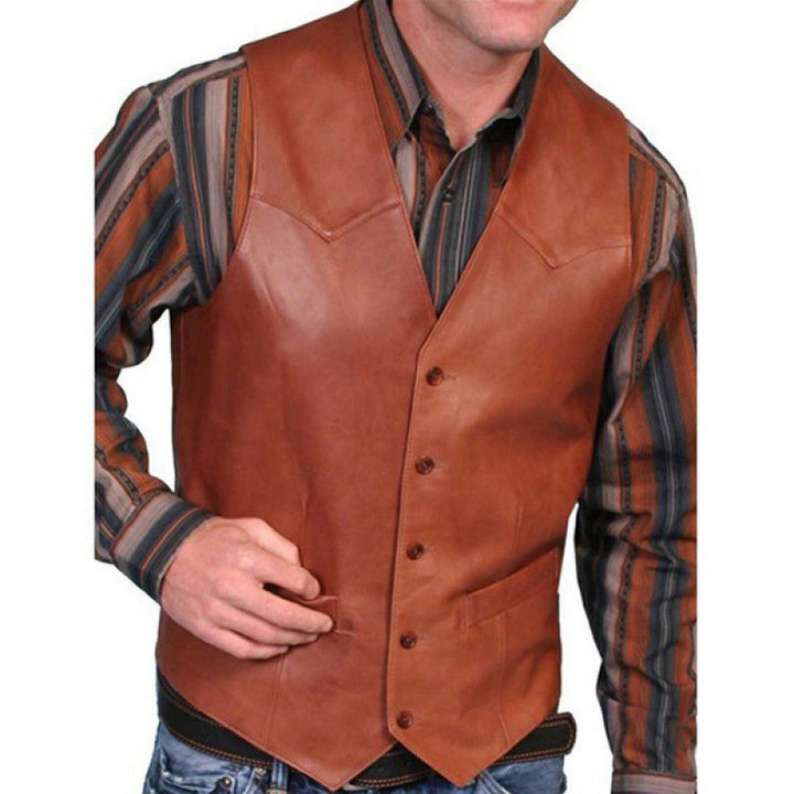 Herren nan taillierte Lederweste mit Western-Details, V-Ausschnitt und zwei Eingrifftaschen Echo Archiv