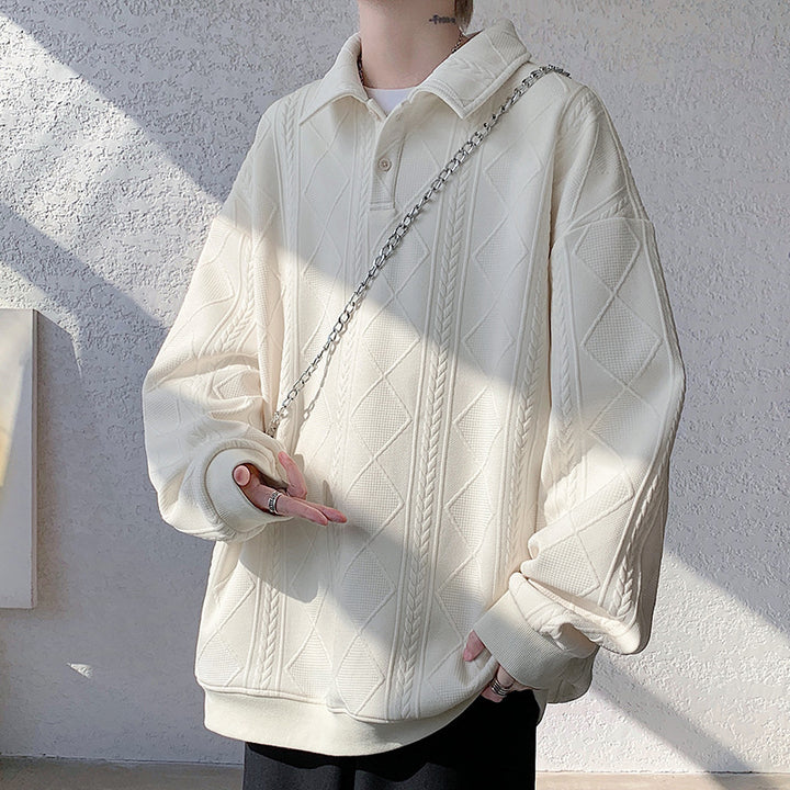 Herren Oversize-Polo-Strickpullover mit Rauten- und Zopfstruktur Echo Archiv