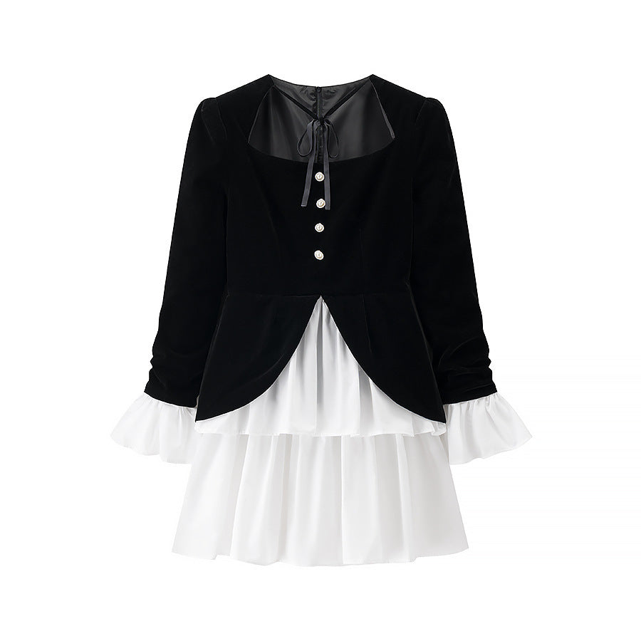 Damen Samtkleid mit tailliertem Mieder, Puffärmeln und mehrlagigem Volantrock Echo Archiv