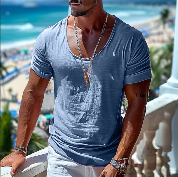 Herren V-Ausschnitt T-Shirt aus leichtem, atmungsaktivem Material Echoarchiv