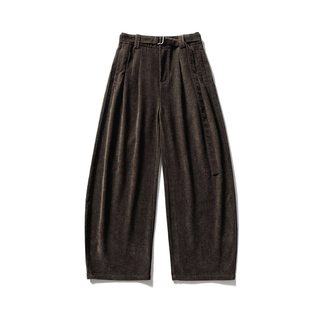 Damen Weite Hochtaillierte Bundfaltenhose mit Gürtel Echoarchiv