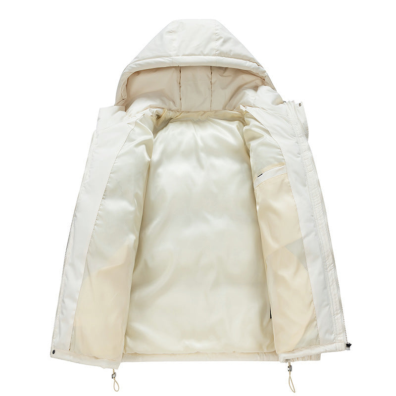 Herren minimalistischer oversized gepolsterter Mantel mit gestepptem Thermofutter und Kordelzugkapuze – Taviero