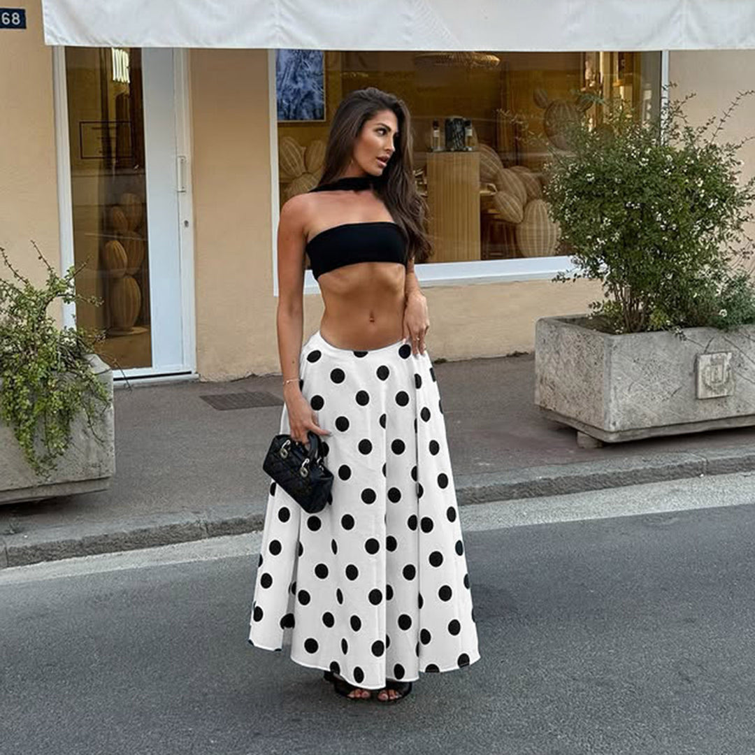 Damen Weitschwingender Midirock mit tailliertem Bund und Polka‑Dot‑Muster Echo Archiv