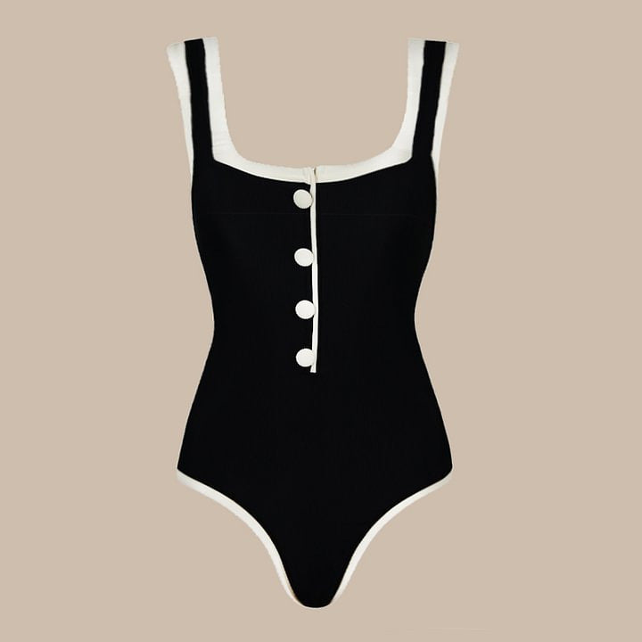 Damen einteiliger Badeanzug mit klassischen Knopfdetails Echo Archiv