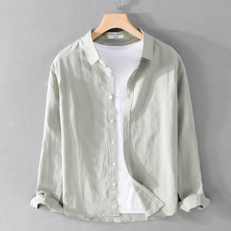 Herren Leinenmix-Layering-Overshirt mit Kentkragen, gerundetem Saum und Soft‑Touch Echoarchiv