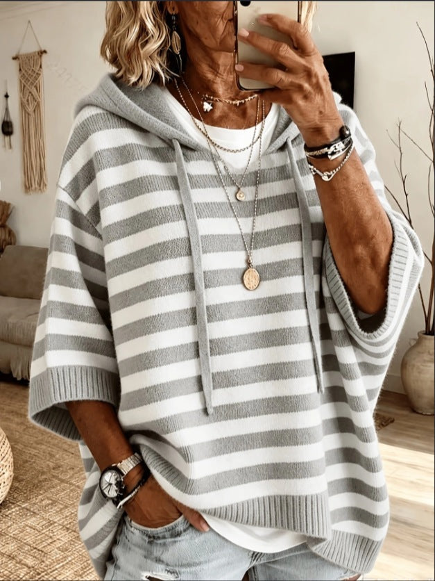 Damen nan Oversize Strickponcho mit Kapuze und kurzen Ärmeln Echo Archiv