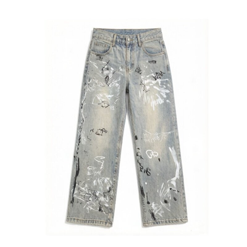 Damen Stylische Oversized Jeans mit grafischem Print Echoarchiv