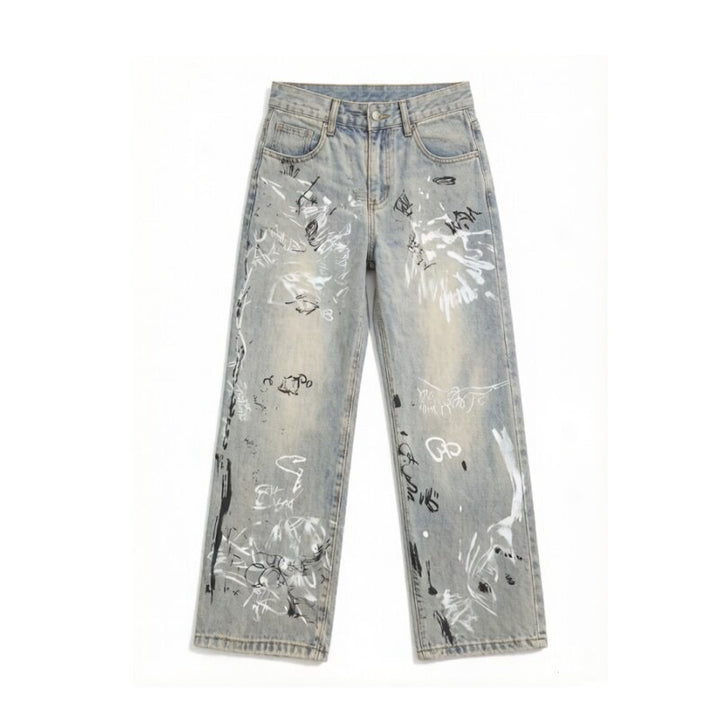 Damen Stylische Oversized Jeans mit grafischem Print Echoarchiv