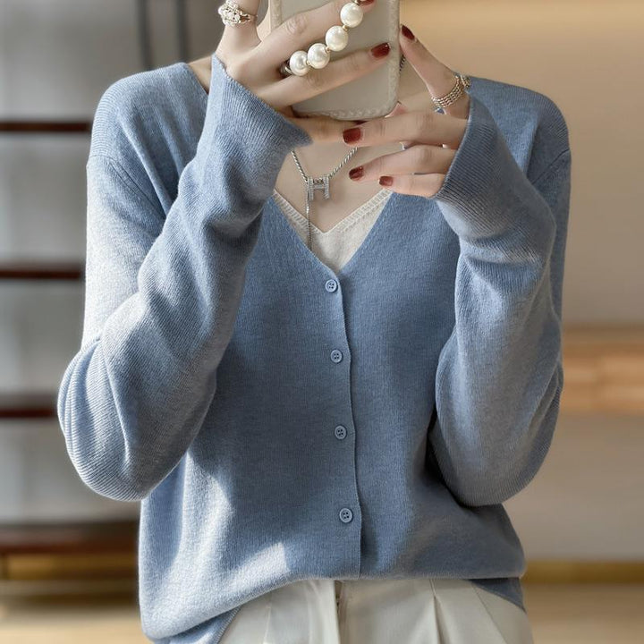 Damen Leichter V‑Ausschnitt‑Cardigan mit kastiger Silhouette und Kaschmir‑Optik Echoarchiv