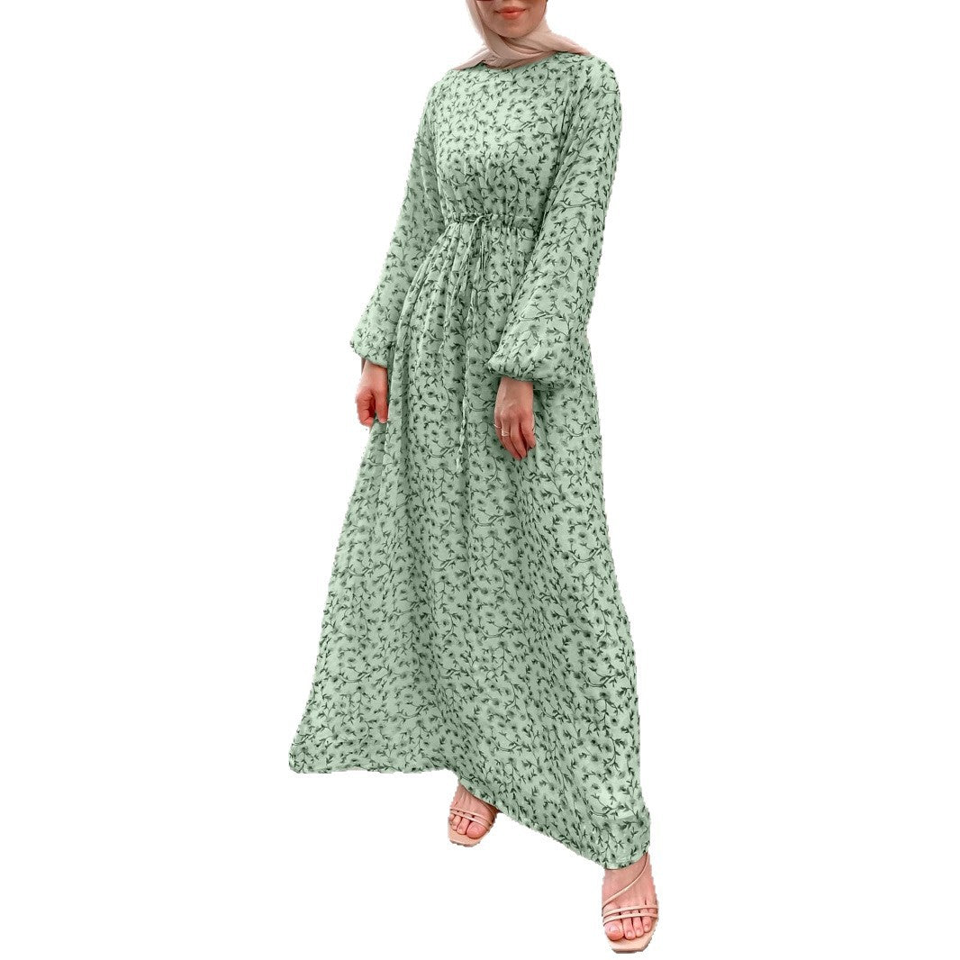 Damen Geblümtes Maxikleid mit Kordel-Taille und Ballonärmeln – Valéora