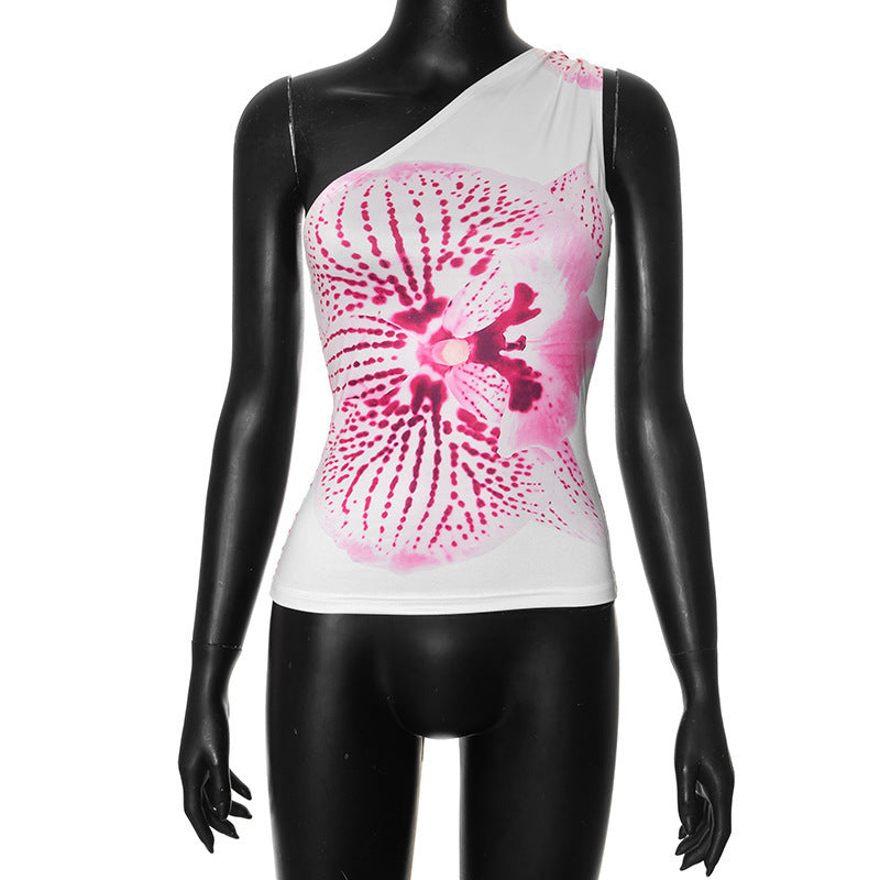 Damen asymmetrisches Trägershirt mit floraler Druckgestaltung Echo Archiv