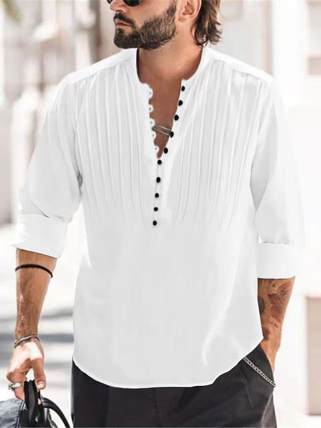Herren Elegantes Button-Down Plisseehemd Echoarchiv