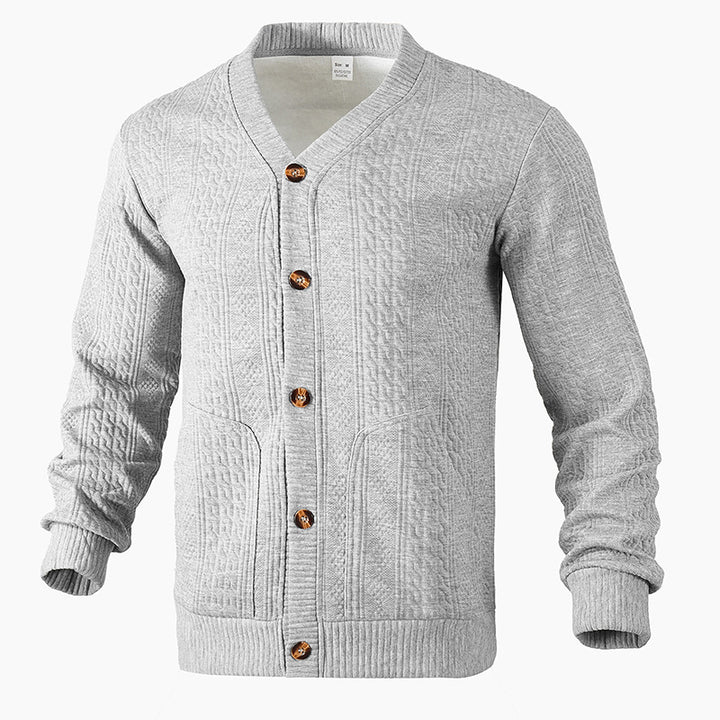 Herren Strukturierter Strickcardigan mit Zopf- und Waffelmuster, Knopfleiste und aufgesetzten Taschen Echoarchiv