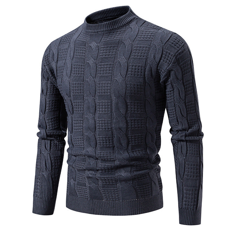 Herren eleganter Strickpullover mit hochgeschlossenem Kragen und Zopfmuster Echoarchiv