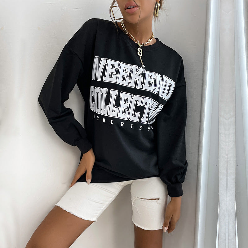 Damen Oversize Sweatshirt mit College-Print und Rundhalsausschnitt Echoarchiv